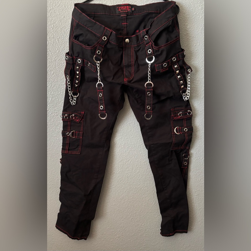 Tripp NYC Black Cargo Pants with Red Accents